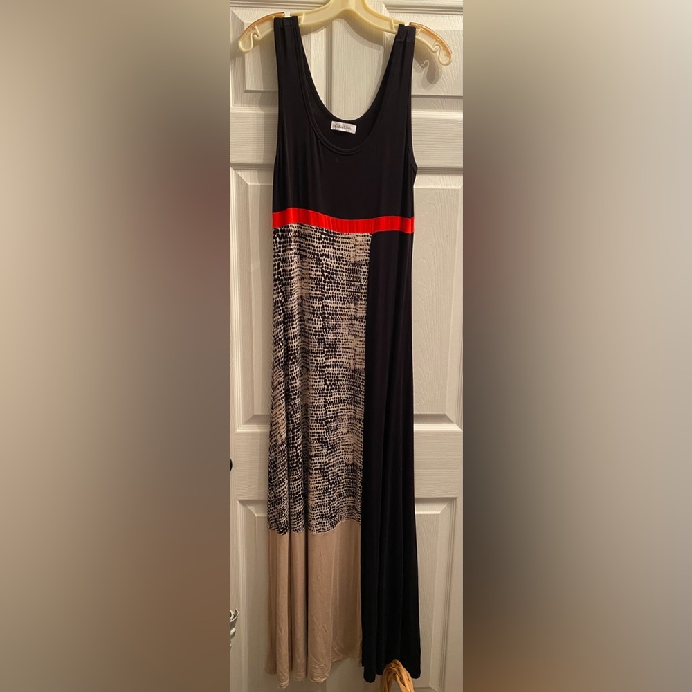 Calvin Klein Black/Red/Snakeskin Maxi Dress - Size Medium